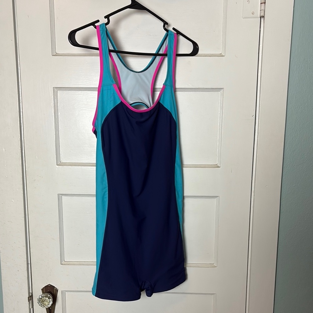 Cross1946 Blue and Pink One Piece Boy Leg Racerback Swimsuit